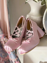 Litlookz Studio Coquette Bow Lace Up High Heels, view 5