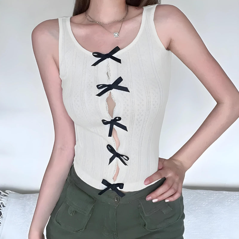 Litlookz Studio Coquette Bow Pointelle Top