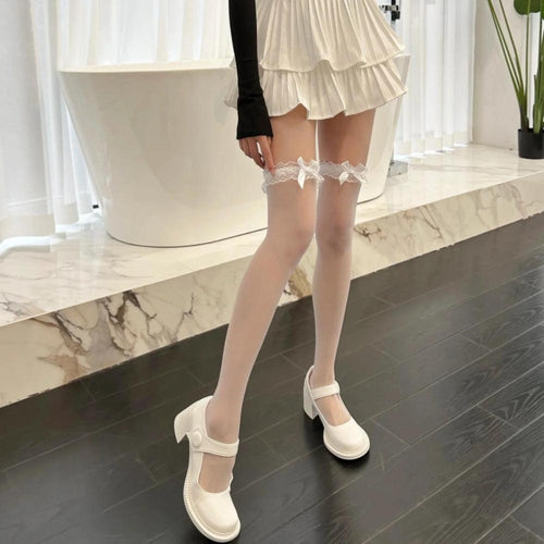 Litlookz Studio Coquette Bow Ruffled Thigh High Socks