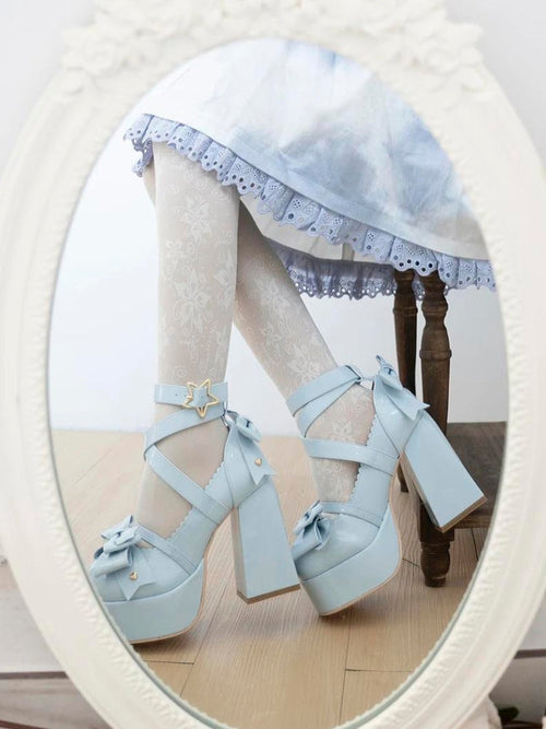 Litlookz Studio Coquette Bow Star Buckled Platform High Heels