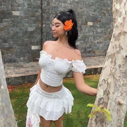 Litlookz Studio Coquette Broderie Anglaise Top & Mini Skirt Two Piece Set