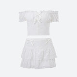 Litlookz Studio Coquette Broderie Anglaise Top & Mini Skirt Two Piece Set, view 6