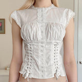 Litlookz Studio Coquette Cap Sleeve Lace Up Top, view 3