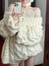 Litlookz Studio Coquette Chunky Cable Knit Sweater, view 3