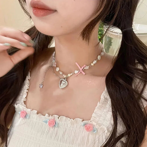 Litlookz Studio Coquette Heart Pearl Beaded Necklace