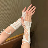 Litlookz Studio Coquette Lace Fingerless Gloves, view 2