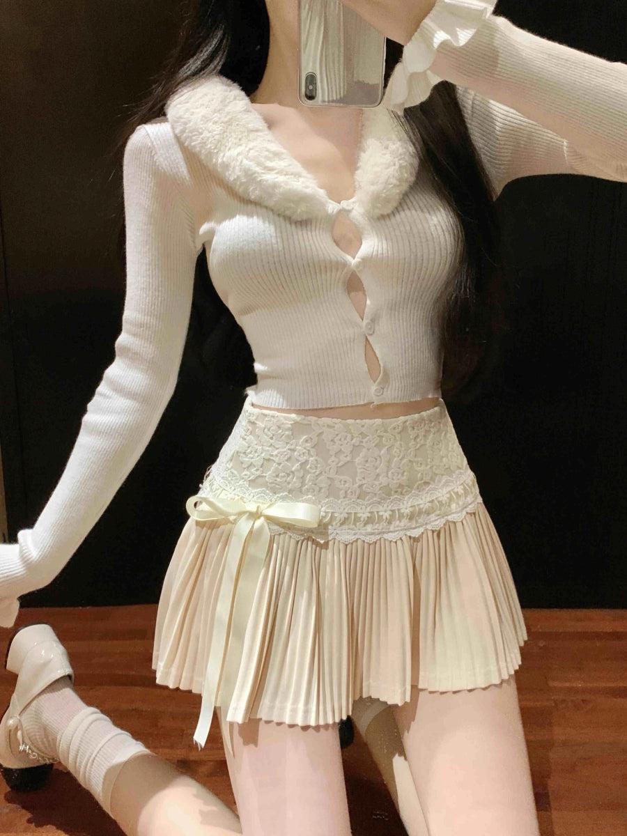 Litlookz Studio Coquette Lace Pleated Mini Skirt
