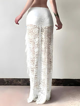 Litlookz Studio Coquette Lace Ruffled Slit Maxi Skirt, view 2