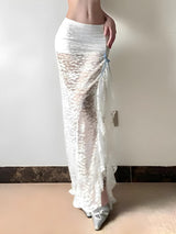 Litlookz Studio Coquette Lace Ruffled Slit Maxi Skirt, view 4