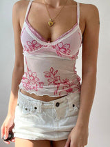 Litlookz Studio Coquette Lace Strap Floral Mesh Top, view 3