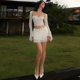Litlookz Studio Coquette Lace Top & Ruched Mini Skirt Two Piece Set, view 3