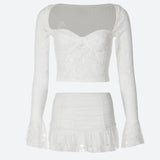 Litlookz Studio Coquette Lace Top & Ruched Mini Skirt Two Piece Set, view 4