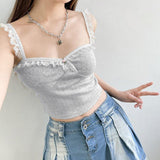 Litlookz Studio Coquette Lace Trimming Crop Top, view 3