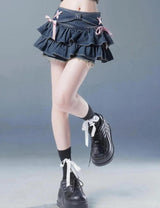 Litlookz Studio Coquette Low Rise Denim Mini Skort, view 5