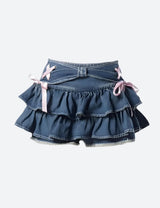 Litlookz Studio Coquette Low Rise Denim Mini Skort, view 6