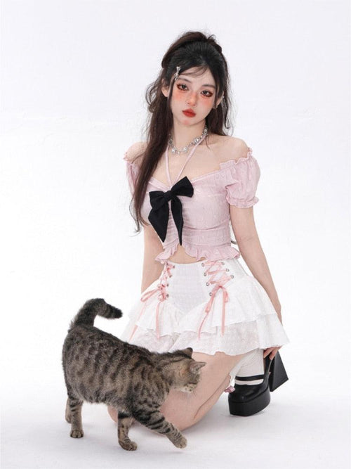 Litlookz Studio Coquette Mini Skirt With Top Two Piece Set