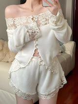 Litlookz Studio Coquette Pearl Button Lace Two Piece Set, view 3