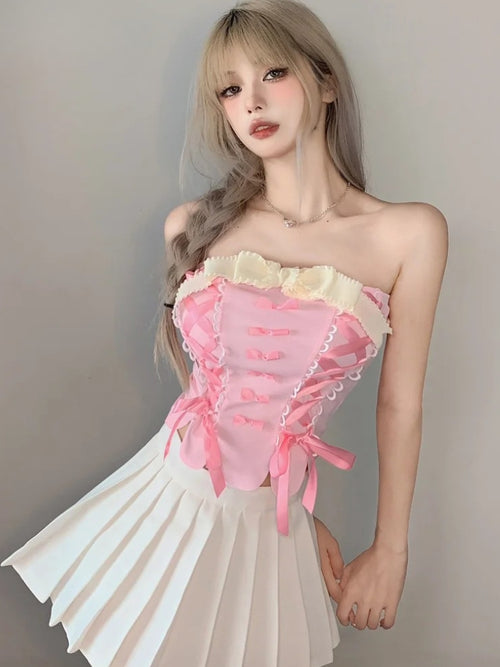 Litlookz Studio Coquette Ribbon Bow Tube Top
