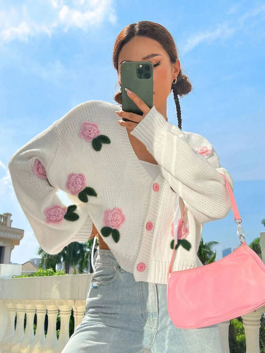 Litlookz Studio Coquette Rose Knit Cardigan