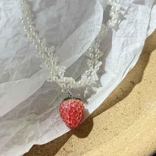 Litlookz Studio Coquette Strawberry Pearl Beaded Necklace