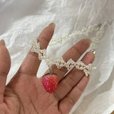 Litlookz Studio Coquette Strawberry Pearl Beaded Necklace, view 3