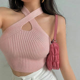 Litlookz Studio Corduroy Halter Neck Knitted Crop Top, view 2