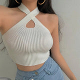 Litlookz Studio Corduroy Halter Neck Knitted Crop Top, view 3