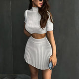 Litlookz Studio Corduroy Knitted Crop Top & Mini Skirt Two Piece Set, view 3