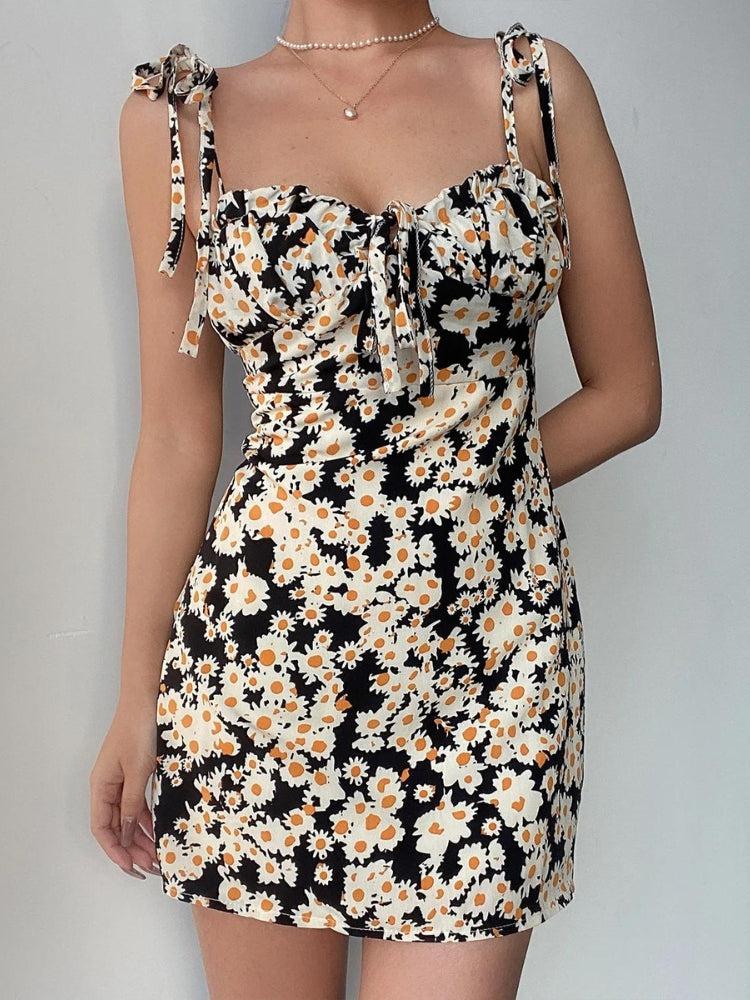 Litlookz Studio Cottagecore Daisy Tie Strap Mini Dress