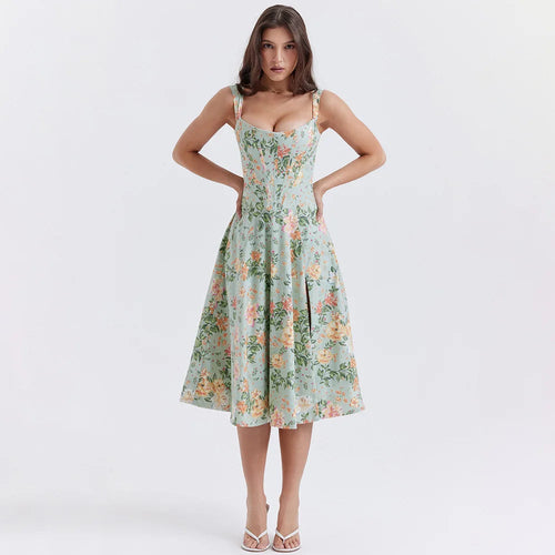 Litlookz Studio Cottagecore Floral Corset Midi Dress