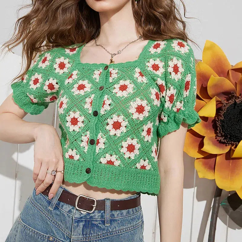 Litlookz Studio Cottagecore Floral Crochet Cardigan