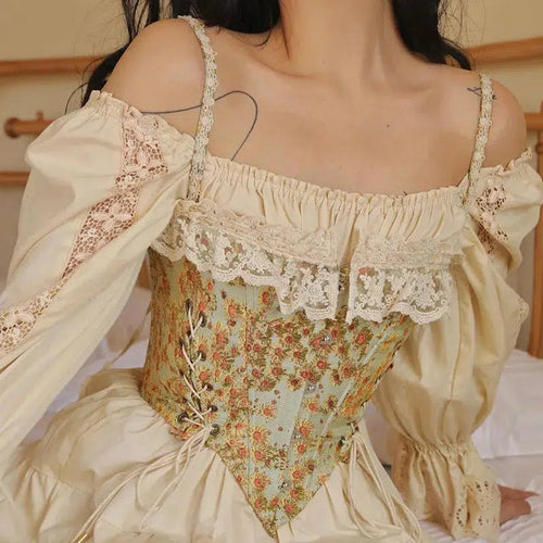 Litlookz Studio Cottagecore Floral Lace Up Corset Top