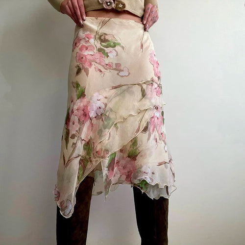 Litlookz Studio Cottagecore Floral Layered Midi Skirt