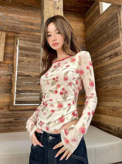 Litlookz Studio Cottagecore Floral Mesh Top