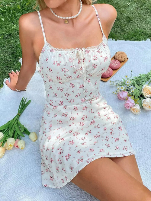 Litlookz Studio Cottagecore Floral Ruched Mini Dress