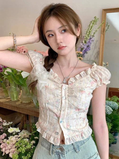 Litlookz Studio Cottagecore Ruffle Button Shirt