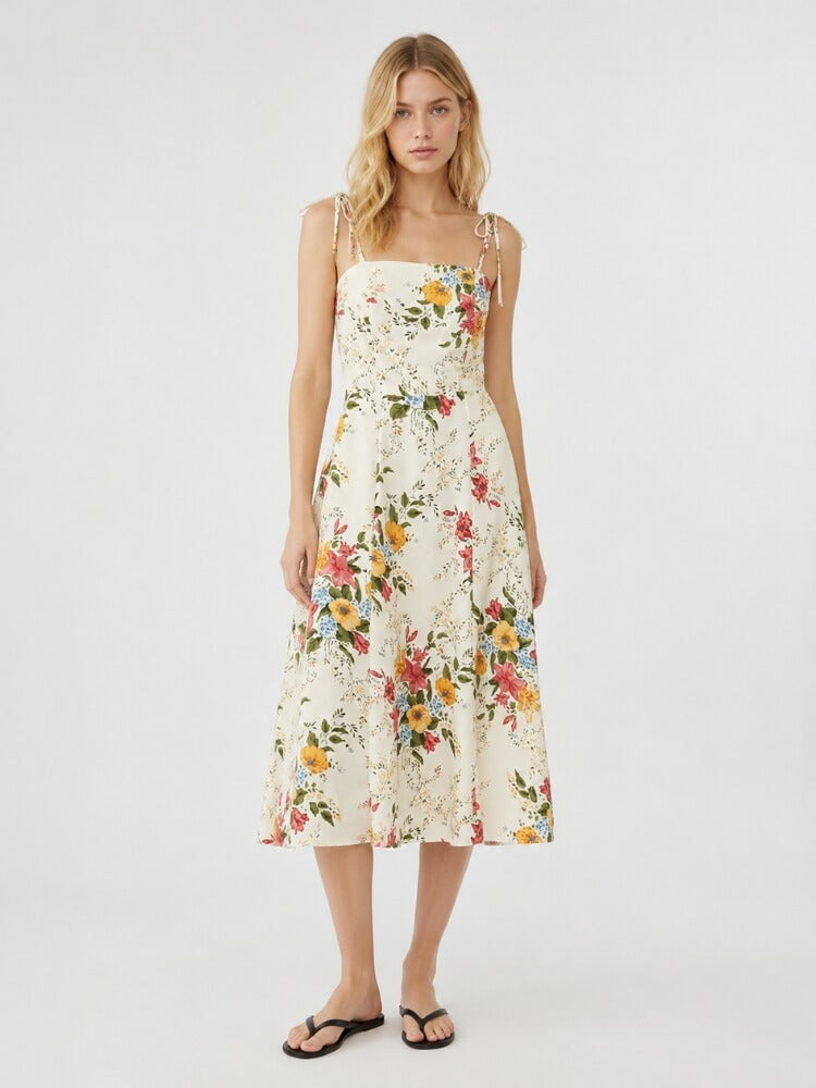 Litlookz Studio Cottagecore Tie Strap Midi Dress