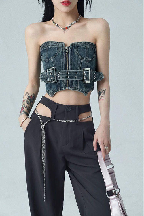 Litlookz Studio Cowgirl Crop Denim Tube Top