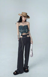 Litlookz Studio Cowgirl Crop Denim Tube Top, view 2