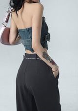 Litlookz Studio Cowgirl Crop Denim Tube Top, view 4