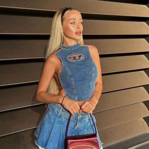 Litlookz Studio Cowgirl Denim Halter Corset Top