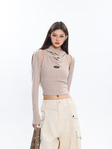 Litlookz Studio Cowl Collar Cut-Out Crop Top, view 2