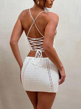 Litlookz Studio Crochet Lace Up Top & Mini Skirt Two Piece Set, view 2