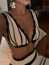 Litlookz Studio Crochet Striped Crop Top & Maxi Skirt Two Piece Set, view 3