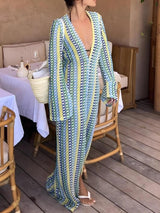 Litlookz Studio Crochet Striped Plunge Neck Maxi Dress, view 2