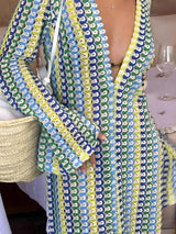 Litlookz Studio Crochet Striped Plunge Neck Maxi Dress, view 3