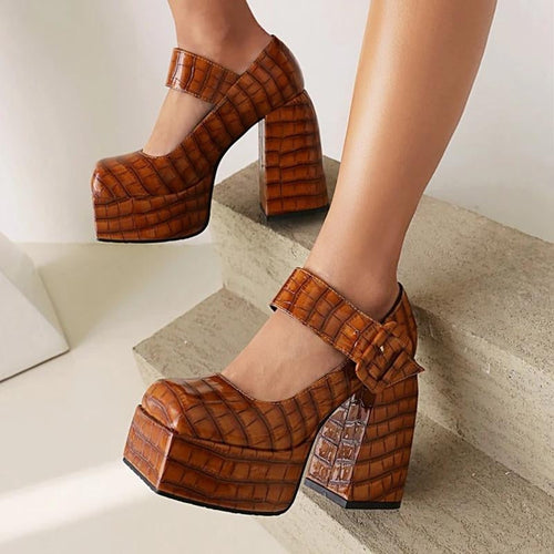 Litlookz Studio Crocodile Square Toe Platform High Heels