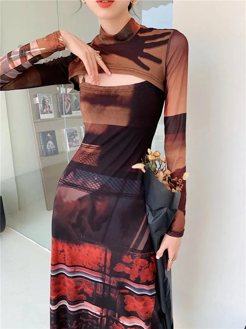 Litlookz Studio Crop Top & Mesh Midi Dress Two Piece Set
