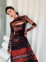 Litlookz Studio Crop Top & Mesh Midi Dress Two Piece Set, view 2