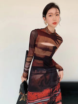 Litlookz Studio Crop Top & Mesh Midi Dress Two Piece Set, view 3
